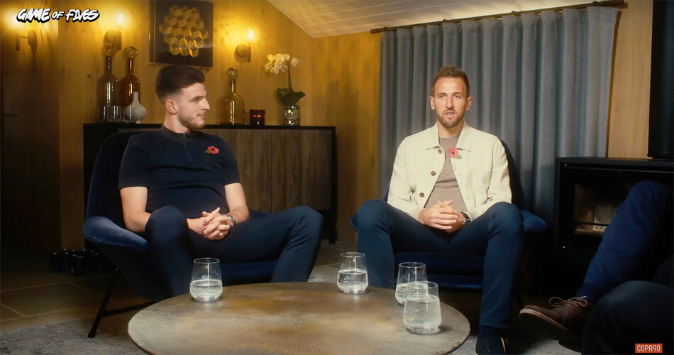 Гарри Кейн и Деклан Райс принимают участие в съёмках фильма о психическом здоровье Game of 5s, 7 ноября 2022 г.