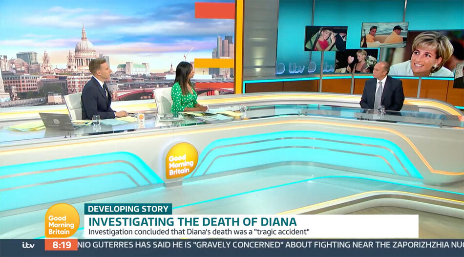 Бывший старший следователь полиции Метрополитена Дэвид Дуглас рассказал о деталях следствия и причинах смерти принцессы Дианы во время интервью для телепередачи «Доброе утро Британия» — «Good morning Brittan» 20 августа 2022 г.