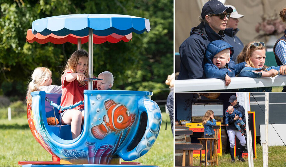 Зара Тиндалл с детьми проводит время на аттракционах в Хотон ли Спринг во время конных соревнований, 29 мая 2022