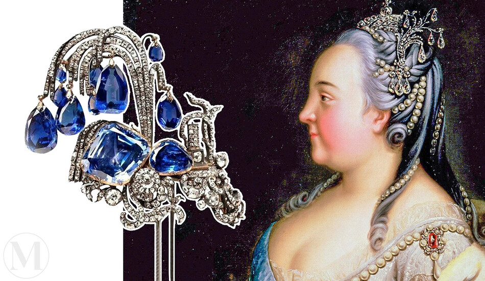 Эгрет с сапфирами в виде фонтана из сокровищницы Алмазного фонда РФ