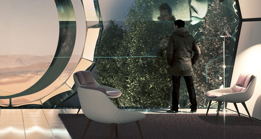 Жилой отсек первого поселенца на марсе от архитектурной компании ABIBOO studio