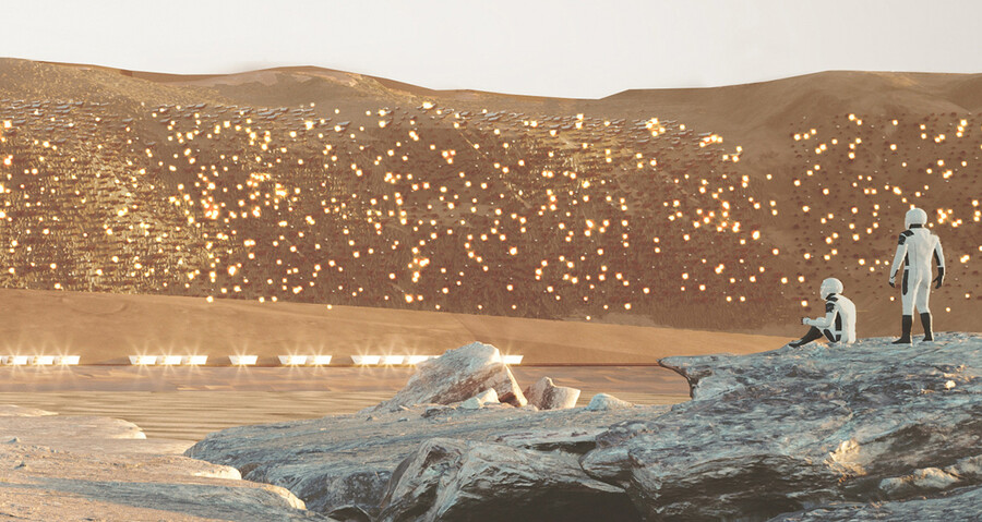 Марсианские колонисты в костюмах от компании Илона Маска - SpaceX.