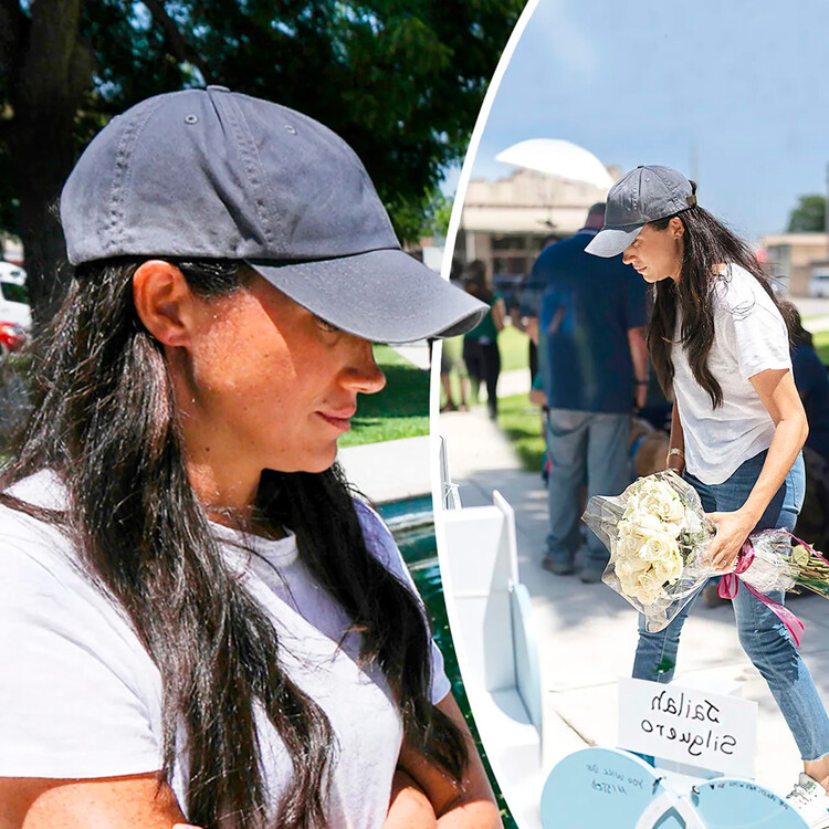 Меган Маркл прибыла к импровизированному мемориалу возле здания суда округа Увалде в Увалде, штат Техас, 26 мая 2022 года