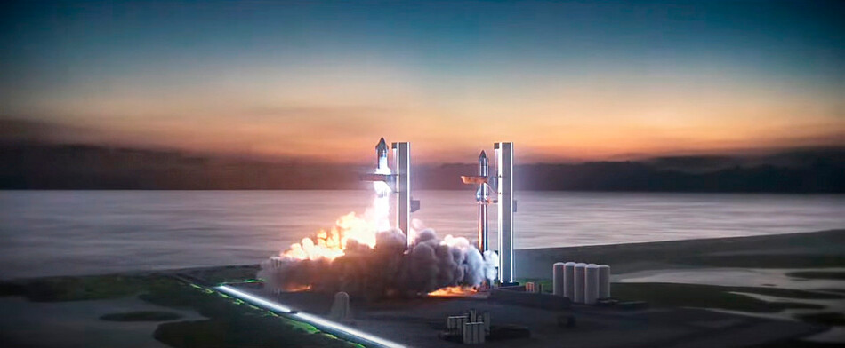 Графическая визуализация запуска космического корабля Starship