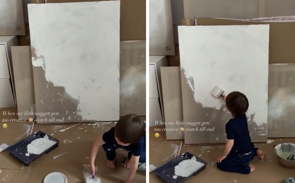 Вольфи рисует на мольберте