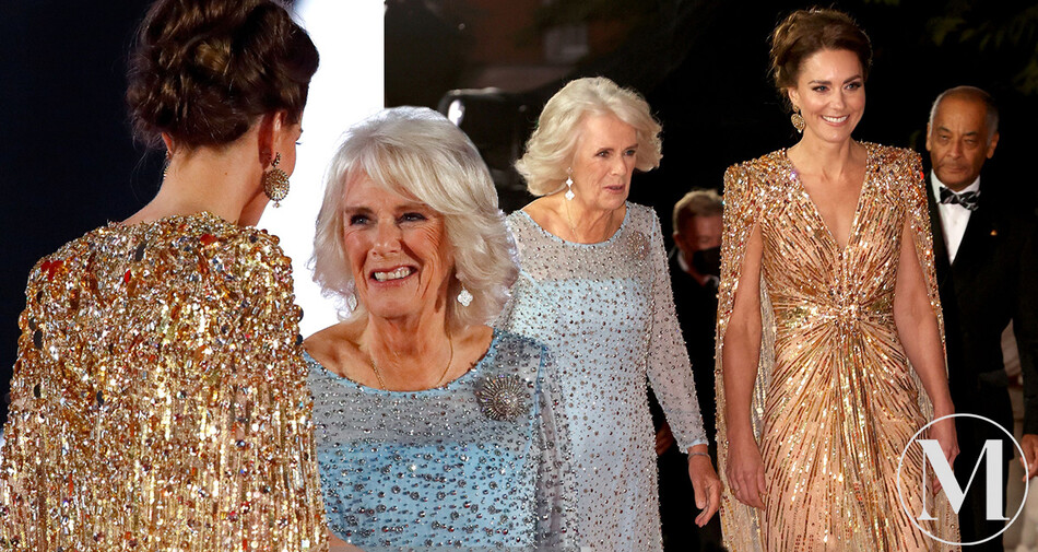 Герцогиня Кембриджская и герцогиня Корнуольская в Королевском Альберт-Холле, на мировой премьере фильма «Нет времени умирать» в Королевском Альберт-Холле, 28 сентября 2021