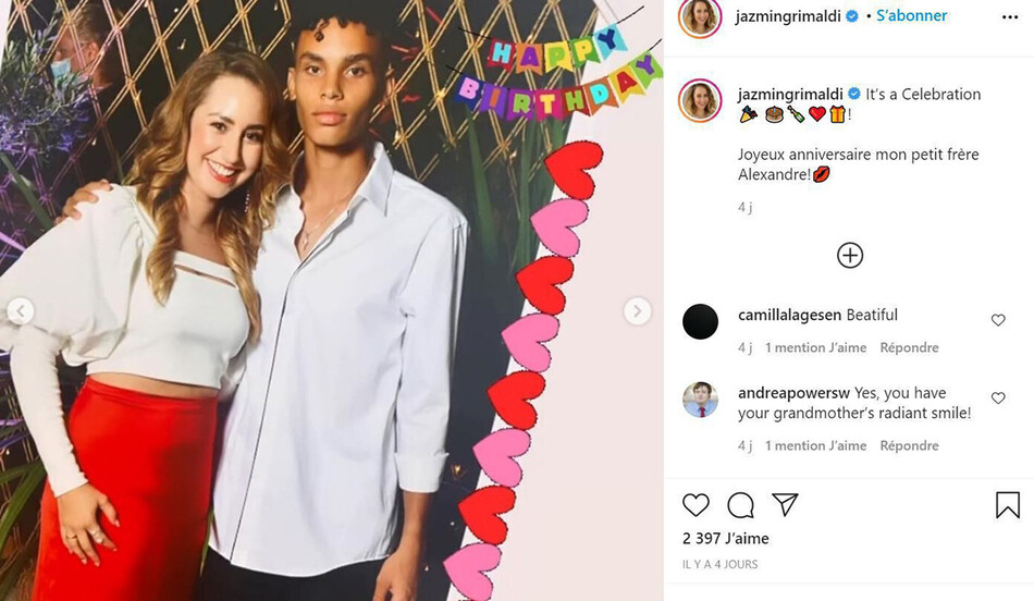 Жасмин Грейс Гримальди со сводным братом Александром Гримальди-Косте во время празднования 18-летия сводного брата, 2010