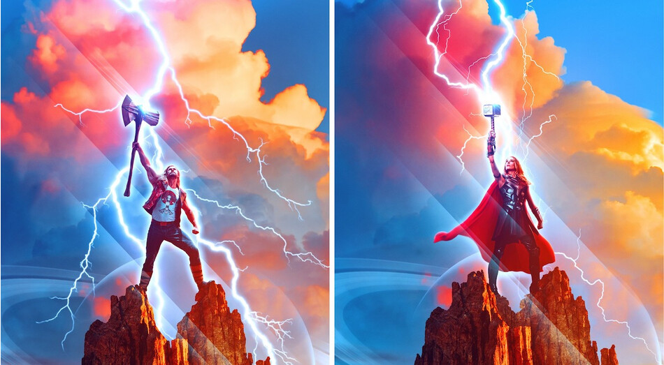 Постер к фильму «Тор: Любовь и гром» с участием Натали Портман и Крисом Хемсвортом, 2022