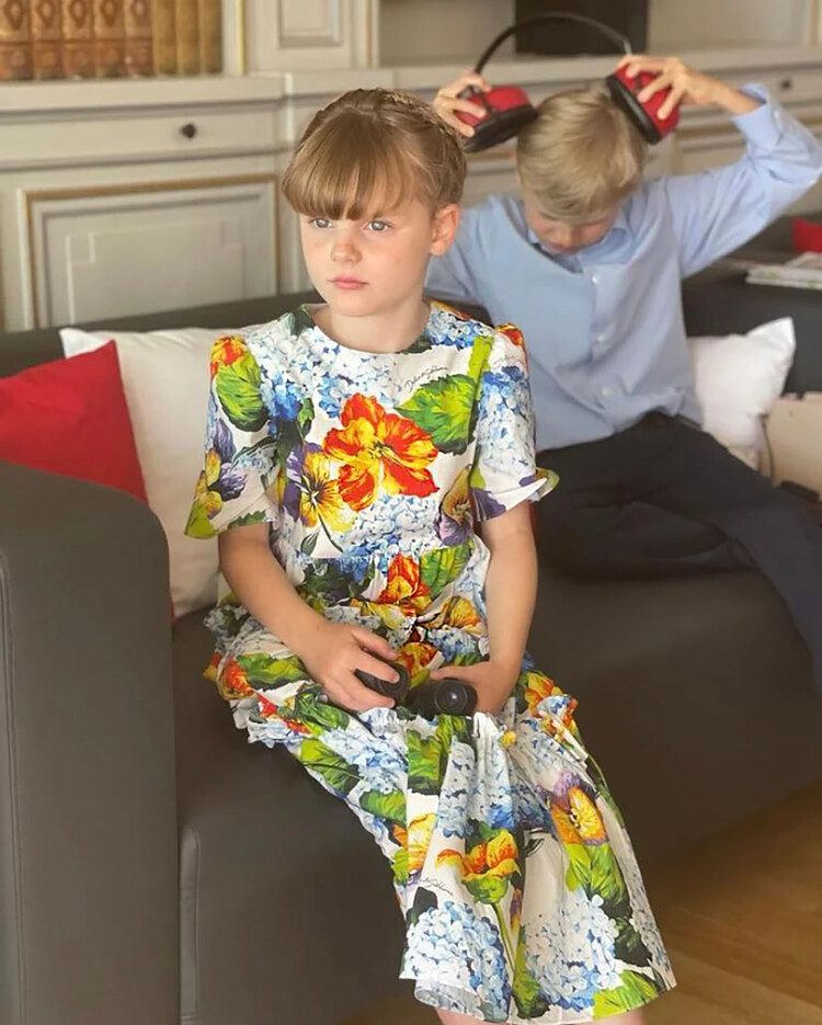 Принцесса и принц Монако Габриэлла и Жак в королевской ложе на Гран-при Монако F1 на трассе Монако 29 мая 2022 года в Монте-Карло, Монако