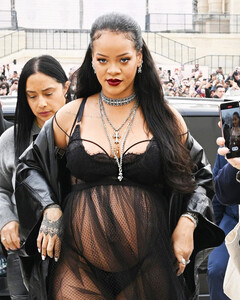 Беременная Рианна пришла на показ Dior сезона осень-зима 2022 в прозрачном платье