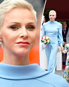 Принцесса Шарлен в нежно-голубом комбинезоне посетила Гран-при Формулы-1 в Монако