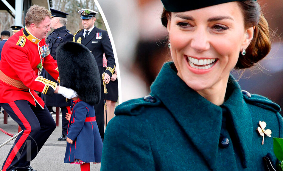 Кейт Миддлтон хохотала от всей души, когда дочка ирландского гвардейца надела медвежью шапку отца