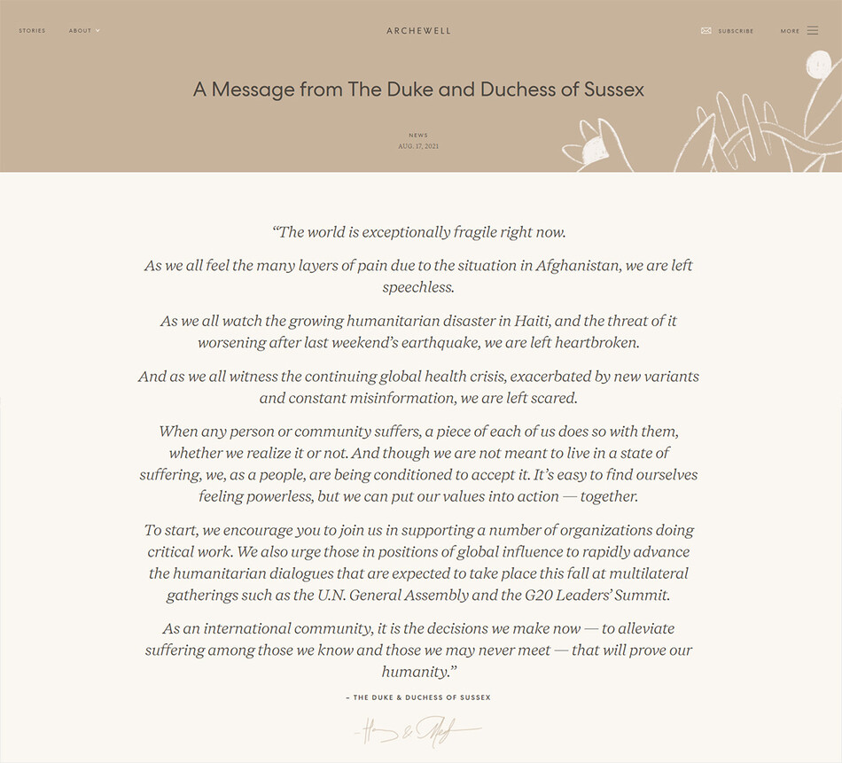 Заявление принца Гарри и Меган Маркл о ситуации в Афганистане