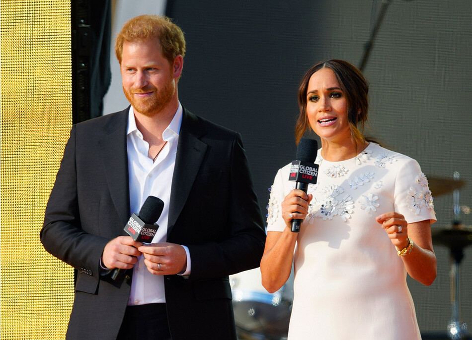 Принц Гарри и Меган Маркл выступают на сцене во время Global Citizen Live