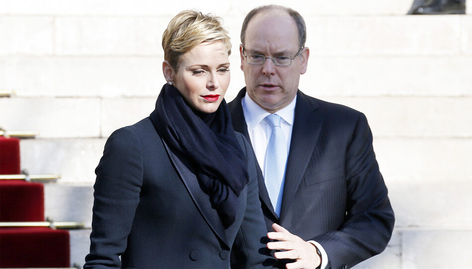 Принцесса Монако Шарлин и принц Монако Альбер II приняли участие в церемонии Святой Девоты, покровительницы Княжества Монако и Корсики, 27 января 2015 года в Монако