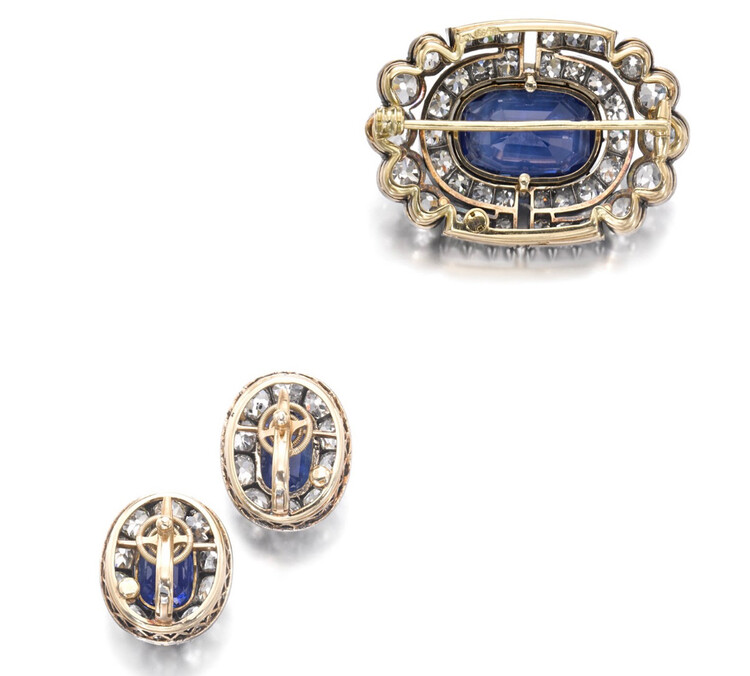 Брошь и серьги великой княгини Марии Павловны с голубыми сапфирами и бриллиантами