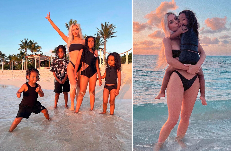 Ким Кардашьян с детьми во время летнего отдыха на островах Теркс и Кайкос, 2022