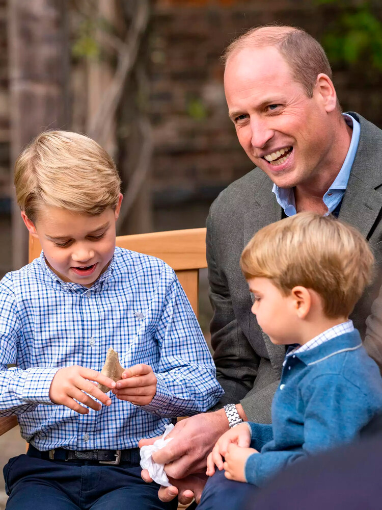 Принц Джордж рассматривает подарок сэра Дэвида Аттенборо во время его визита в Кенсингтонский дворец, 2020