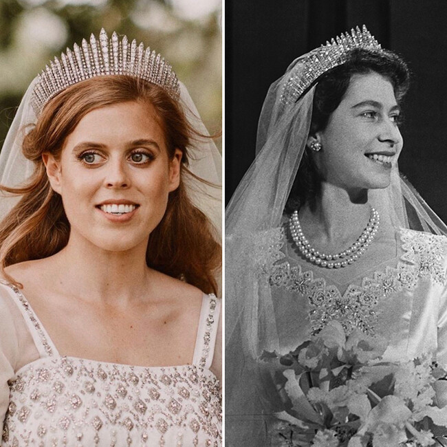 Принцесса Беатрис и Королева Елизавета II в тиаре Марии Текской