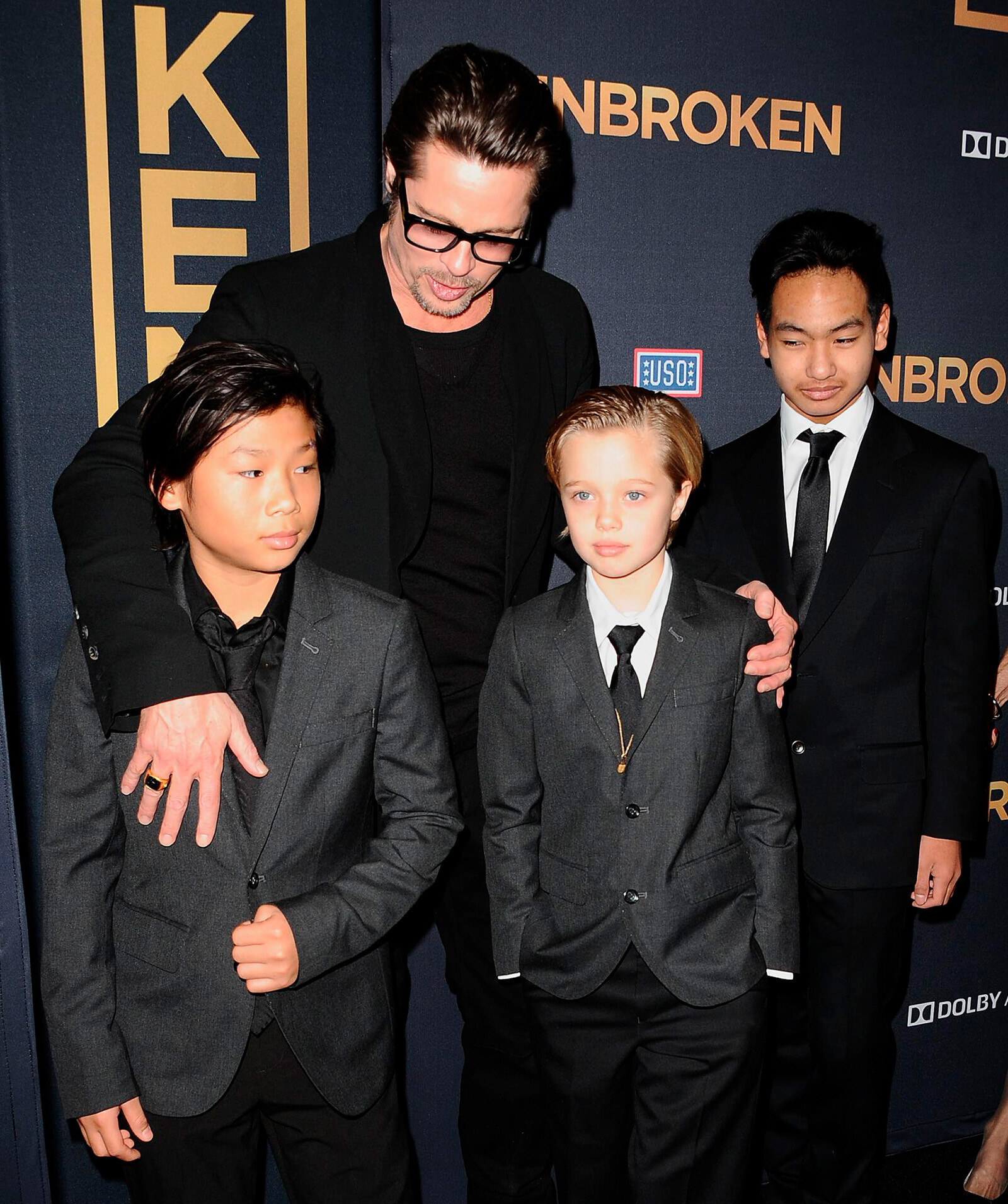 Брэд Питт, Пакс Джоли-Питт, Шайло Джоли-Питт и Мэддокс Джоли-Питт, 2014