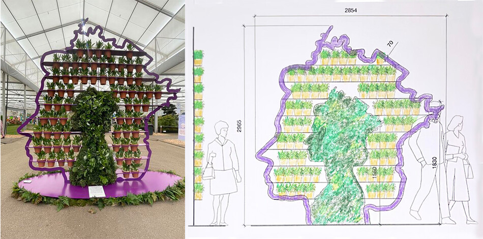 Стальная рама в форме очертаний портрета королевы Елизаветы II стала главным достижением на цветочной выставке RHS Chelsea 2022 в Лондоне