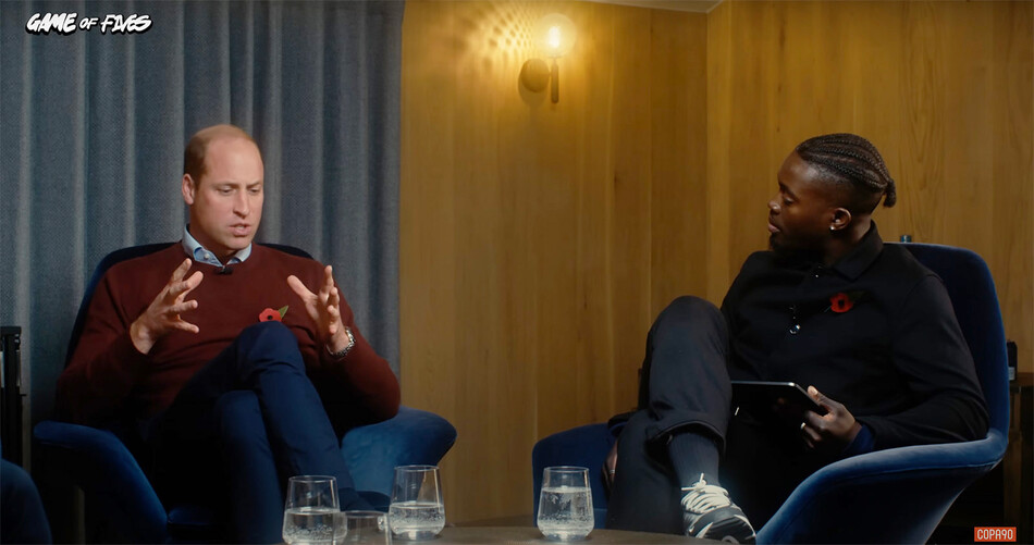 Принц Уильям рассказал о своих переживаниях, связанных с прошлыми неудачами сборной Англии по футболу во время съёмок фильма о психическом здоровье Game of 5s, 7 ноября 2022 г