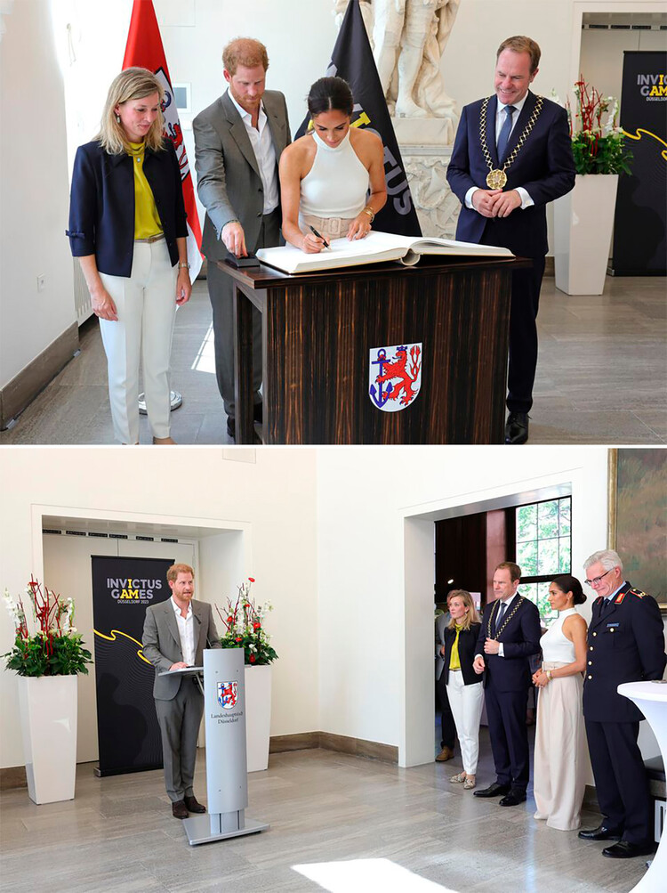 Принц Гарри, герцог Сассекский и Меган, герцогиня Сассекская посещают мэрию во время церемонии подготовки провидения Invictus Games Dusseldorf 2023 - One Year To Go 6 сентября 2022 года в Дюссельдорфе, Германия