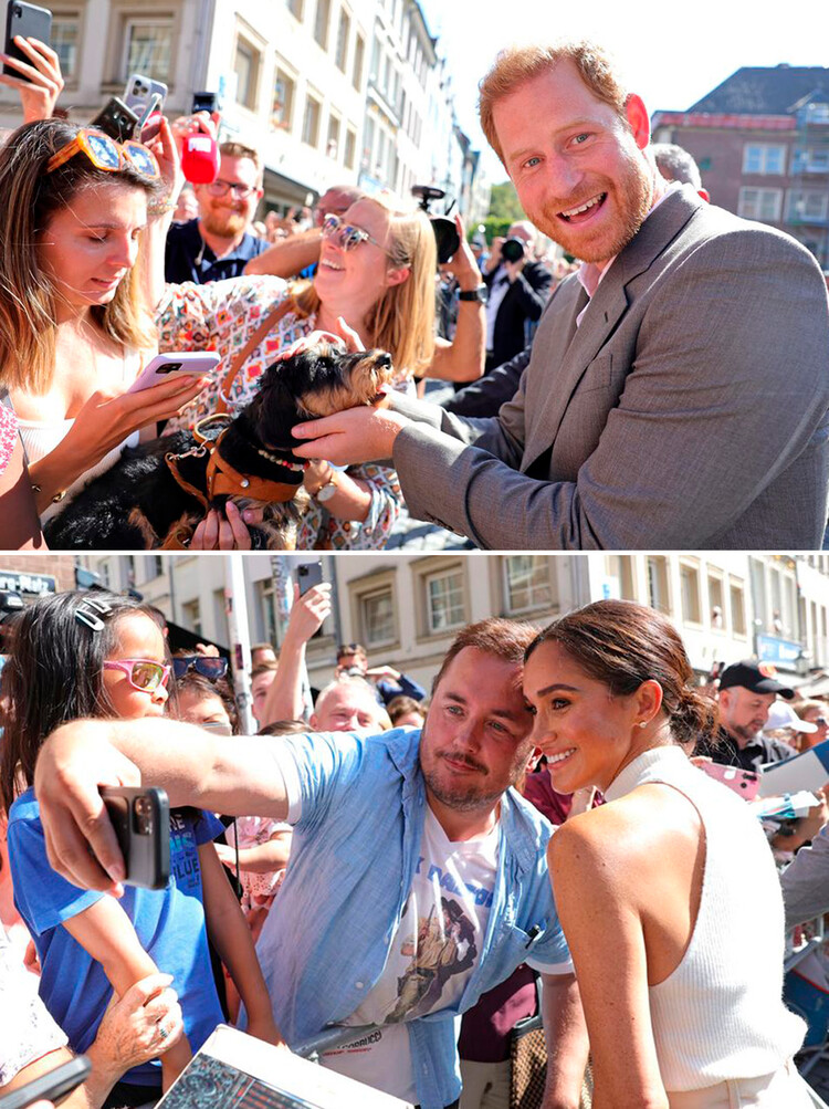 Принц Гарри, герцог Сассекский и Меган, герцогиня Сассекская общаются с публикой после завершения официальной церемонии подготовки Invictus Games Dusseldorf 2023 - One Year To Go 6 сентября 2022 года в Дюссельдорфе, Германия