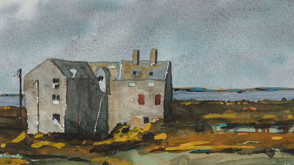 Акварель принца Чарльза - Заброшенный коттедж на острове Строма, 2003